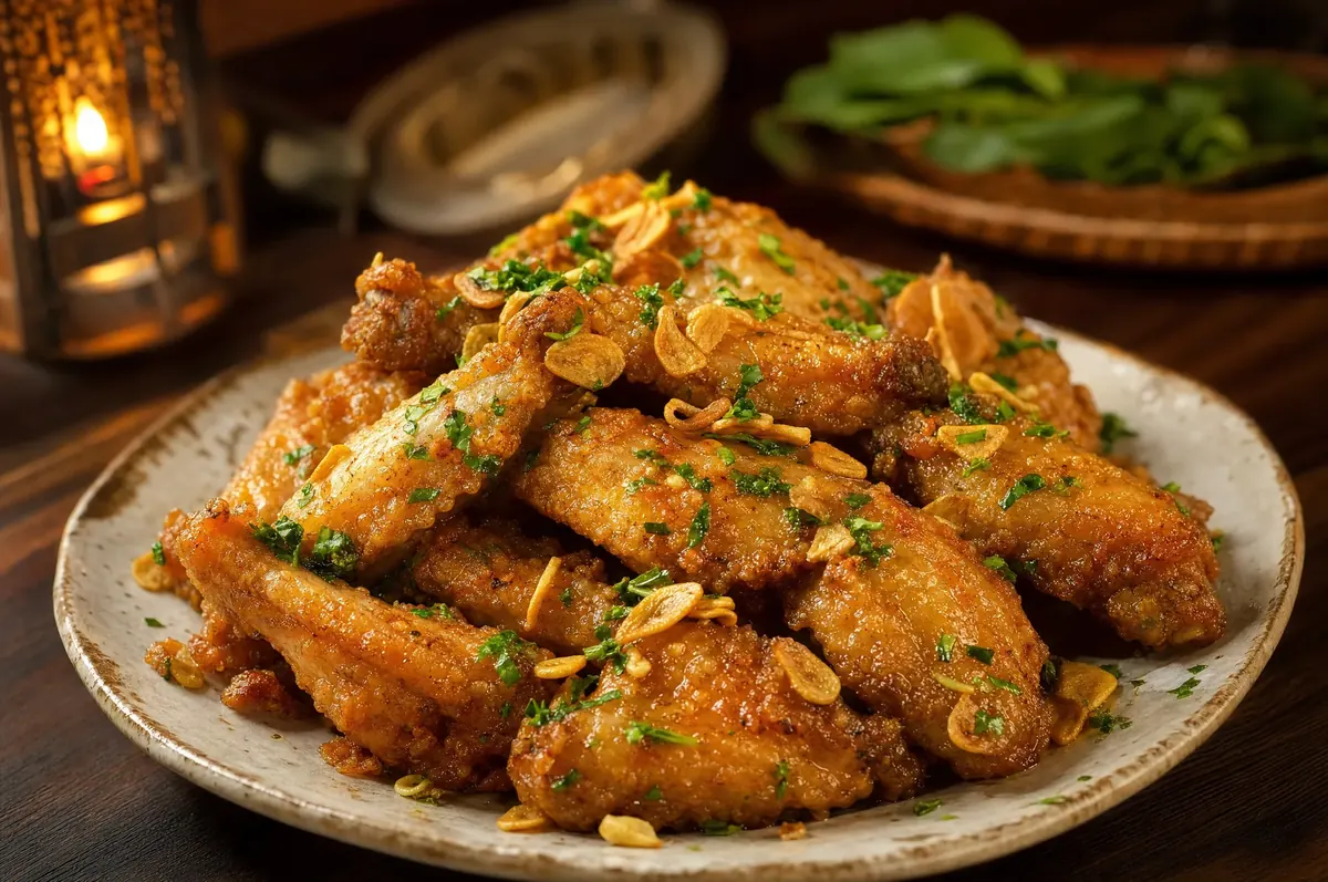 Garlic Butter Fried Chicken Wings