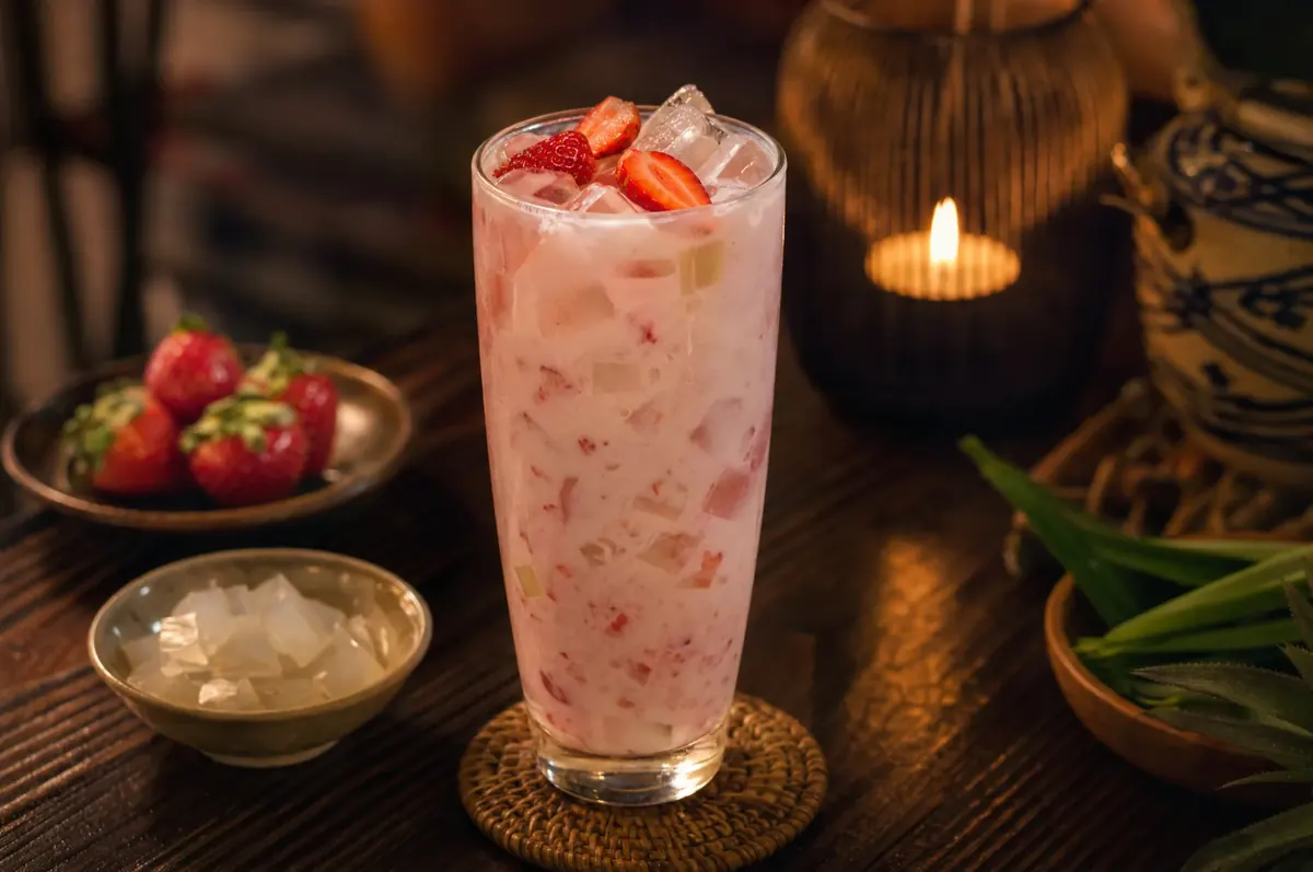 Strawberry Yogurt with Coconut Jelly, Aloe Vera & Jello