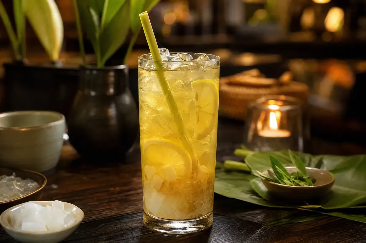 Iced Lemongrass Lemon Tea with Jello & Coconut Jelly